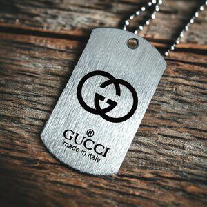 Silver Gucci Ghost Dog Tag Pendant | Luxury Streetwear Statement Necklace